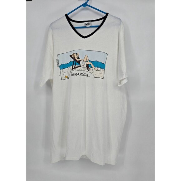 EMERSON STREET Womens Sleepshirt Whte Short Sleeve 'In a Meeting One Size - Picture 2 of 5